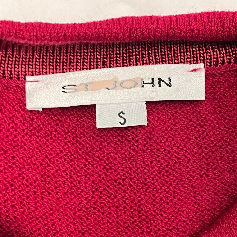 St. John Sleeveless Mock Neck Knit Top Pink Raspberry Shell Zip Shoulder Small - Picture 6 of 9